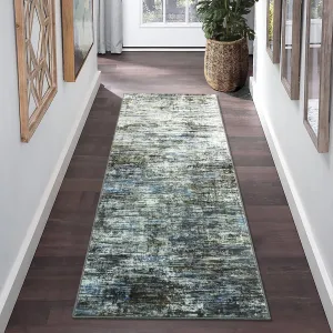 Hallway Runner Rug 2x6 Feet Modern Abstract Washable Runner Rug, Non-Slip Stain Resistant Area Rug Contemporary Aesthetic Kitchen Mat Entryway Carpet Rug for Bedside, Blue/Grey