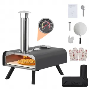 Outdoor Pizza Oven, 12" Portable Pizza Oven Outdoor, Wood Pellet Pizza Ovens with Pizza Stone, Pizza Peel, Thermometer and Carry Bag, Stainless Steel Pizza Maker Grill for Outside Backyard Camping