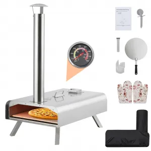 Outdoor Pizza Oven, 12" Portable Pizza Oven Outdoor, Wood Pellet Pizza Ovens with Pizza Stone, Pizza Peel, Thermometer and Carry Bag, Stainless Steel Pizza Maker Grill for Outside Backyard Camping