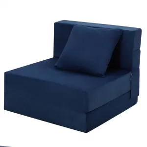 Folding Sofa Bed, Foldable Couch Bed with Pillow, Convertible Sleeper Chair Folding Sofa Mattress, Futon Floor Couch with Memory Foam Washable Cover for Living Room/Bedroom/Guest, Single Size, Blue