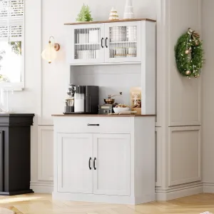 Kitchen Pantry Cabinet with Microwave Stand, 71”Freestanding Tall Kitchen Cabinet with Doors and Shelves, Hutch Cabinet for Kitchen, Dining Room, White