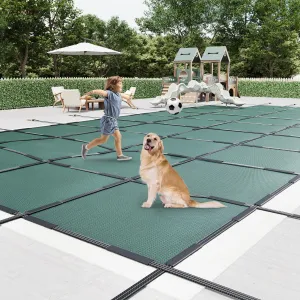 Inground Pool Safety Cover 18x34 Ft Rectangle, Winter In Ground Pool Covers for Children/Pets Care with 500 LBS Weight Capacity, High Strength PP Material, Green