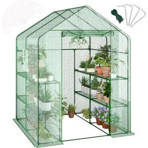 57 x 57 x 76 inches Walk-in Greenhouse with A Roll-Up Zipper Door and 6 Windows, Garden Plant Hot House with Galvanized Steel Frame, Green PE Cover Warm House for Outdoors Vegetables Plants