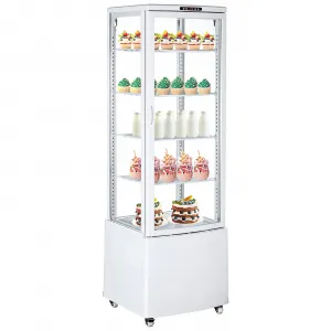 Commercial Display Refrigerator - 215L / 7.6 Cu. Ft with Adjustable Shelves, Double-Paned Glass, LED Lighting, Auto Defrost, Compact Countertop/Floor Model for Pastries and Beverages