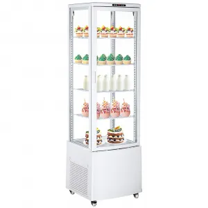 Commercial Display Refrigerator - 235L / 8.3 Cu. Ft with Adjustable Shelving, Double-Paned Glass, LED Lighting, Auto Defrost, Compact Countertop/Floor Model for Pastries and Beverages