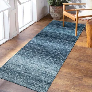 Runner Rug for Hallways Kitchen Non Slip 2'x 6' Washable Runner Rugs with Rubber Backing Soft Carpet for Hallways, Kitchen, Laundry, Bedroom, Bathroom Blue