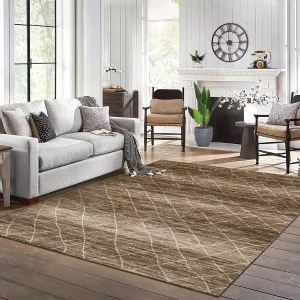 Area Rug 5x7 Washable Faux Wool Rug Non-Slip Soft Brown for Living Room Bedroom Farmhouse Dining Room