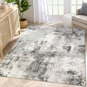 5x7 Washable Living Room Rug Modern Abstract Low Pile Soft Taupe Carpet