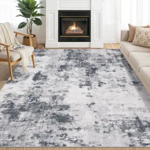 9x12 Washable Non Slip Soft Low Pile Abstract Rug for Living Room Bedroom Office, Grey