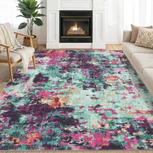 9x12 Washable Rugs Non Slip Classroom Rugs Soft Neutral Area Rug Low Pile Modern Abstract Rug Foldable Colorful Indoor Accent Rugs for Living Room Farmhouse Office