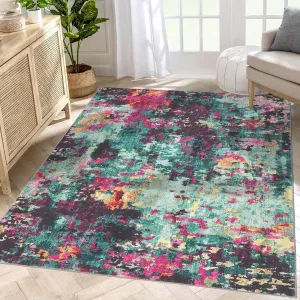 5x7 Area Rug Washable Rug Ultra Soft Living Room Rug Non Slip Abstract Rug Non Shedding Bedroom Rug Stain Resistant Rug Pad Neutral Colorful Area Rug for Classroom Dining Room, Multi Color