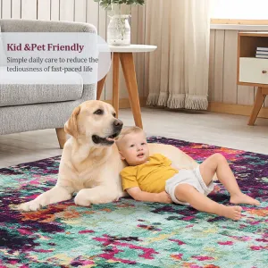 8x10 Area Rug for Living Room Washable Rug Non Slip Classroom Large Rug Non Shedding Farmhouse Rug Modern Colorful Rug Abstract Rug Low Pile Indoor Carpet for Bedroom Office, Multi Color