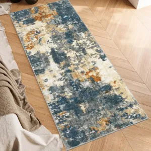 2x6 Runner Rug Washable Non Slip Kitchen Rug Modern Abstract Low Pile Navy Brown