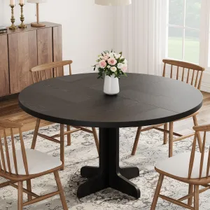 47 Inch Round Dining Table, Wood Kitchen Table, Dinning Room Tables for 4-6 People, Dinner Table with Wooden Tabletop and Legs for Dining Room Living Room, Black (Only Table)