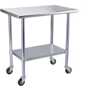 30"L x 18"W x 37"H Stainless Steel Work Table with Caster Wheels - Heavy-Duty Food Prep Table with Adjustable Undershelf for Kitchen, Laundry, and Hotel Use