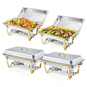 Large Square Chafing Dish Buffet Set 8QT Capacity Foldable Frame Stainless Steel Gold & Silver Wedding Catering Party Home