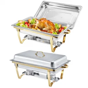 2-Pack 8QT Stainless Steel Chafing Dishes with Foldable Stands & Lids, Rust-Resistant Buffet Servers, Catering Equipment for Banquets & Weddings