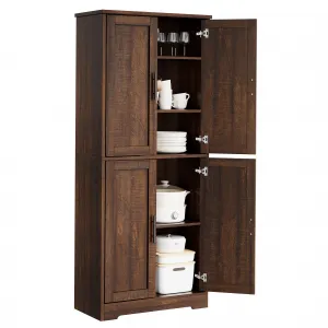 Kitchen Pantry Cabinet, Freestanding Pantry Storage Cabinet with Doors and Shelves, 70" Cupboard, Modern Tall Cabinet for Dining Room, Brown
