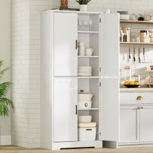 Kitchen Pantry Cabinet, Freestanding Pantry Storage Cabinet with Doors and Shelves, 70" Cupboard, Modern Tall Cabinet for Dining Room, White