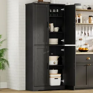 Kitchen Pantry Cabinet, Freestanding Pantry Storage Cabinet with Doors and Shelves, 70" Cupboard, Modern Tall Cabinet for Dining Room, Black