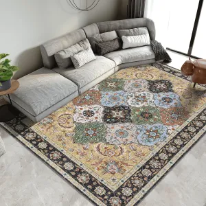 Area Rug 10x13 Washable Rugs for Living Room Distressed Vintage Trellis Area Rug for Bedroom Oriental Tribal Office Carpet Low Pile Neutral Soft Nursery Rug Non Slip Farmhouse Rug Camel