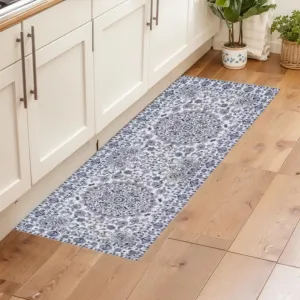 2x6 Ft Vintage Distressed Medallion Area Rug - Machine Washable Non-Slip Boho Floral Carpet for Living Room Bedroom Dining Room - Blue