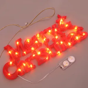 Lighted Merry Christmas LED Letter Sign,Christmas Hanging Lights for Christmas Tree Wreath Wall Fence Window Fireplace Mantel Front Door Home Holiday Party Decoration Indoor Lights Red