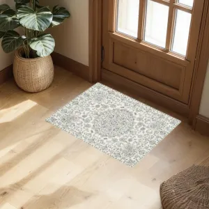 2x3Ft Vintage Distressed Medallion Area Rug - Machine Washable Non-Slip Boho Floral Carpet for Living Room Bedroom Dining Room Beige