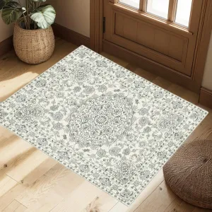 3x5 Ft Vintage Distressed Medallion Area Rug - Machine Washable Non-Slip Boho Floral Carpet for Living Room Bedroom Dining Room Beige