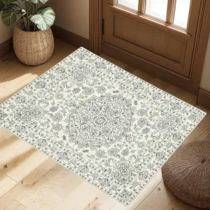 4x6 Ft Vintage Distressed Medallion Area Rug - Machine Washable Non-Slip Boho Floral Carpet for Living Room Bedroom Dining Room - Beige