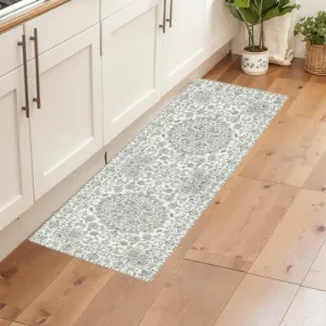 2x6 Ft Vintage Distressed Medallion Area Rug - Machine Washable Non-Slip Boho Floral Carpet for Living Room Bedroom Dining Room - Beige