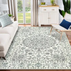 Traditional Medallion Area Rugs 5x7 Ultra Thin Soft Washable Non Slip Carpet Beige for Living Room Dining Room Bedroom