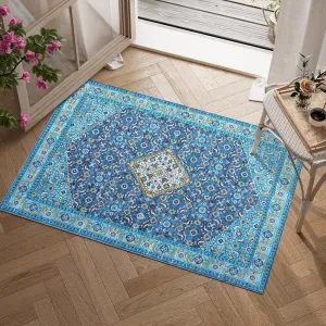 4*6ft Persia Style Area Rug Blue-Green,Machine Washable Stain-Resistant Area Rug with Non-Slip Backing Low for Living Room, Bedroom, and Dining Room