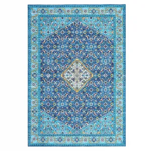 8*10ft Persia Style Area Rug Blue-Green,Machine Washable Stain-Resistant Area Rug with Non-Slip Backing Low for Living Room, Bedroom, and Dining Room