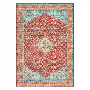 4*6ft Persia Style Area Rug Red-Green,Machine Washable Stain-Resistant Area Rug with Non-Slip Backing Low for Living Room, Bedroom, and Dining Room
