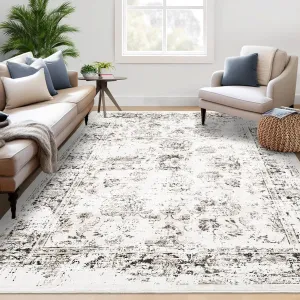 Vintage Distressed Area Rug 8x10 Living Room Rug Stain Resistant Large Bedroom Rug Non-Slip Throw Floor Carpet Indoor Traditional Dining Room Rug Boho Accent Rug for Home Office, Tan