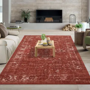 10x13 Area Rug Large Washable Soft Low Pile Non Shedding Floor Carpet with Non-Slip Backing for Bedroom Living Room, Red