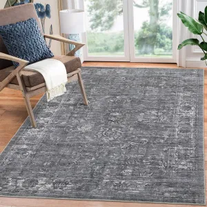 Vintage Distressed Area Rug 8x10 Living Room Rug Stain Resistant Large Bedroom Rug Non-Slip Throw Floor Carpet Indoor Traditional Dining Room Rug Boho Accent Rug for Home Office, Grey
