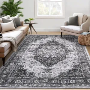 Living Room Rug 5'x7' Washable Vintage Non Slip Large Area Rug Grey for Bedroom Office Nursery Dining Room