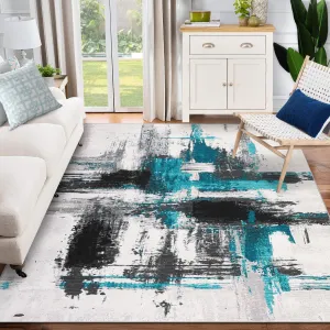 9x12 Large Abstract Rug Modern Ink Texture Low-Pile Polyester Non-Slip Washable Living Room Bedroom