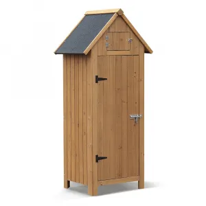 Shed Outdoor Storage Cabinet, Wooden Garden Sheds, Outside Tool Organizer with Waterproof Roof, Shelves and Lockable Door for Patio Hallway and Backyard (Natural, 22.6"x18.2"x63.6")