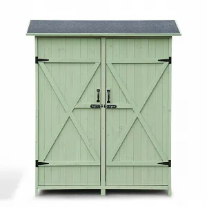 Outdoor Wooden Storage Shed with Waterproof Roof and Lockable Door, Fir Wood, Removable Shelves, Metal Brackets, Green, 48.8"x15"x63.8" for Patio and Backyard