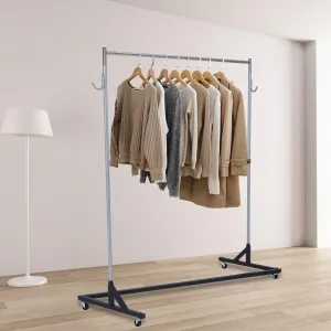 Z Rack, 220 LBS Portable Rolling Clothes Rack, Heavy Duty Garment Rack with Nesting Base, 65'' Length Commercial Clothing Rack with 360° Wheels for Living Room, Bedroom, Black+Silver