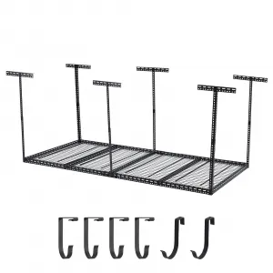 4x8 FT Overhead Garage Storage Rack, 22"-40" Height Adjustable Ceiling Storage Rack 660lbs Weight Capacity, Heavy Duty Metal Hanging Storage Shelves for Garage (Black, Vertical Post x 6)