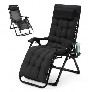 Zero Gravity Lounge Chair, 26'' Recliner Chair with Removable Cushion, Headrest, Footrest, and Cupholder, Adjustable Folding Chairs for Outside and Inside, Black