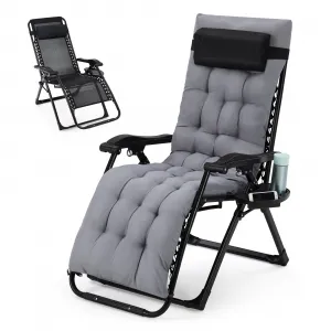 Zero Gravity Lounge Chair, 29'' Recliner Chair with Removable Cushion, Headrest, Footrest, and Cupholder, Adjustable Folding Chairs for Outside and Inside, Grey