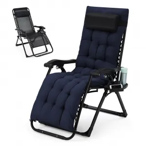 Zero Gravity Lounge Chair, 29‘’ Recliner Chair with Removable Cushion, Headrest, Footrest, and Cupholder, Adjustable Folding Chairs for Outside and Inside, Blue