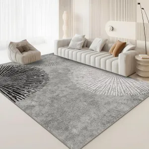Modern Abstract Area Rug, 9x12 Washable Low Pile Rug Non Slip Non Shedding Rug, Soft Floor Carpet Foldable Thin Rug, Stain Resistant Rug for Bedroom Living Room Dining Room, Gray