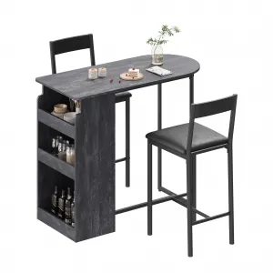 Bar Table and Chairs Set, Pub Table and Chairs Set for 2, 3 Piece Table Set with Three Tier Storage Shelf for Living Room,Dining Room,Small Apt, Grey