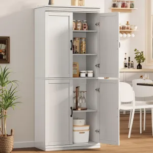 Freestanding Kitchen Pantry Storage Cabinet with Doors and Adjustable Shelves, White